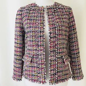 NWT Ann Taylor Tweed Fringe Open Front Jacket 4P